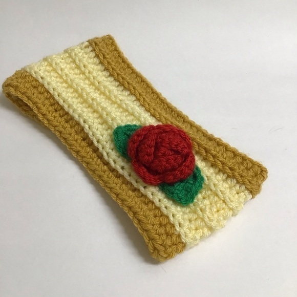 Rose Flower Knit Headband Ear Warmer Handmade Acrylic Hair Band Ski Snowboard - Picture 1 of 8